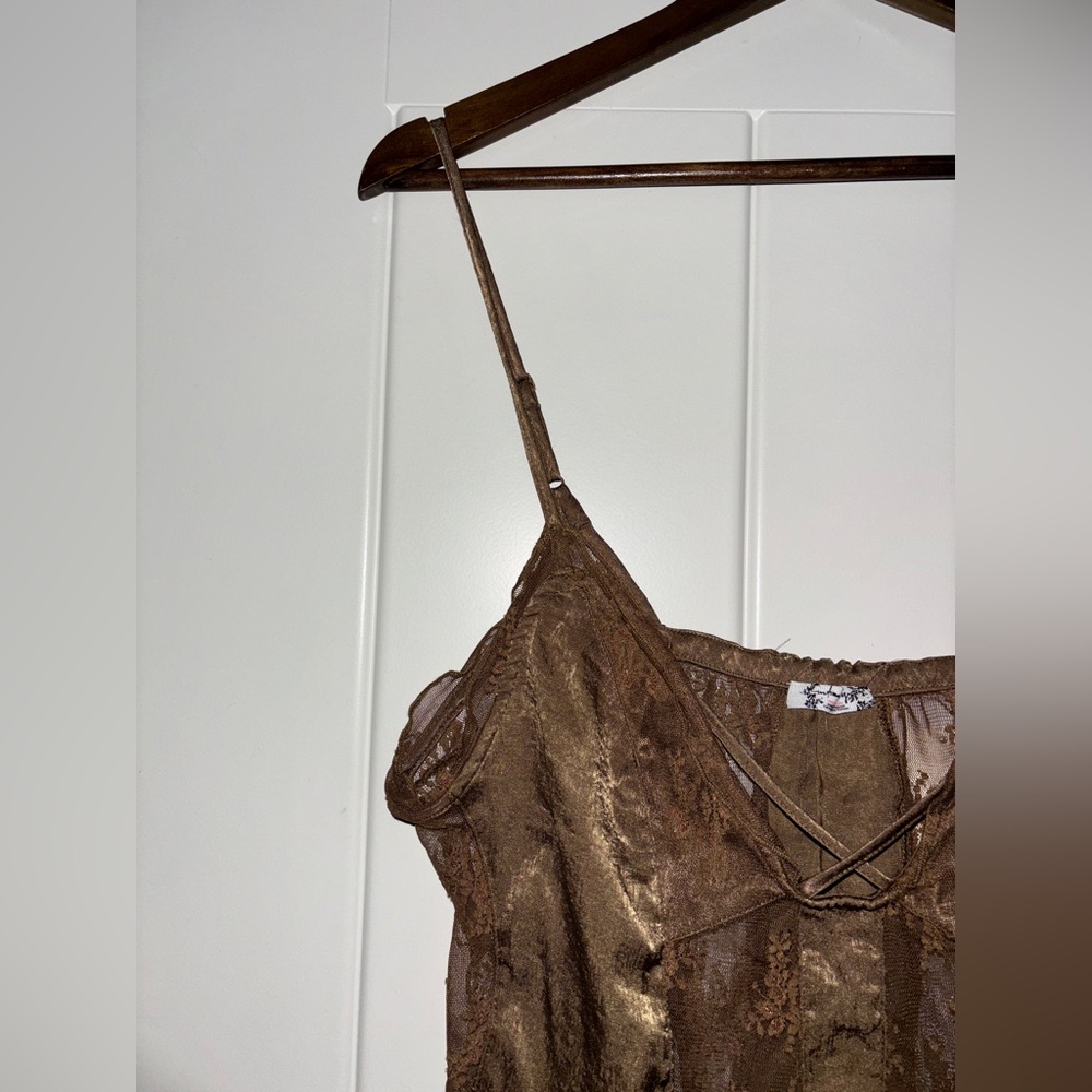 Intimately Free Morning Breeze Tunic ‎ In Toffee Women L Romantic Lace Relax NEW - Picture 4 of 10